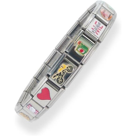 Italian Charm Bracelet Stainless Steel 18 Link Modular Adjustable Jewelry Gift - Picture 2 of 7